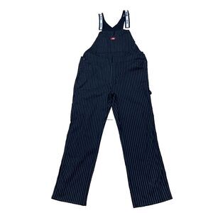 Dickies Pinstripe Service Bib Overalls Women XL Black White Y2k Skate Sk8 Punk